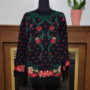 Vintage Dana Scott Oversized Black Gold Red Ugly Christmas Sweater Size Medium